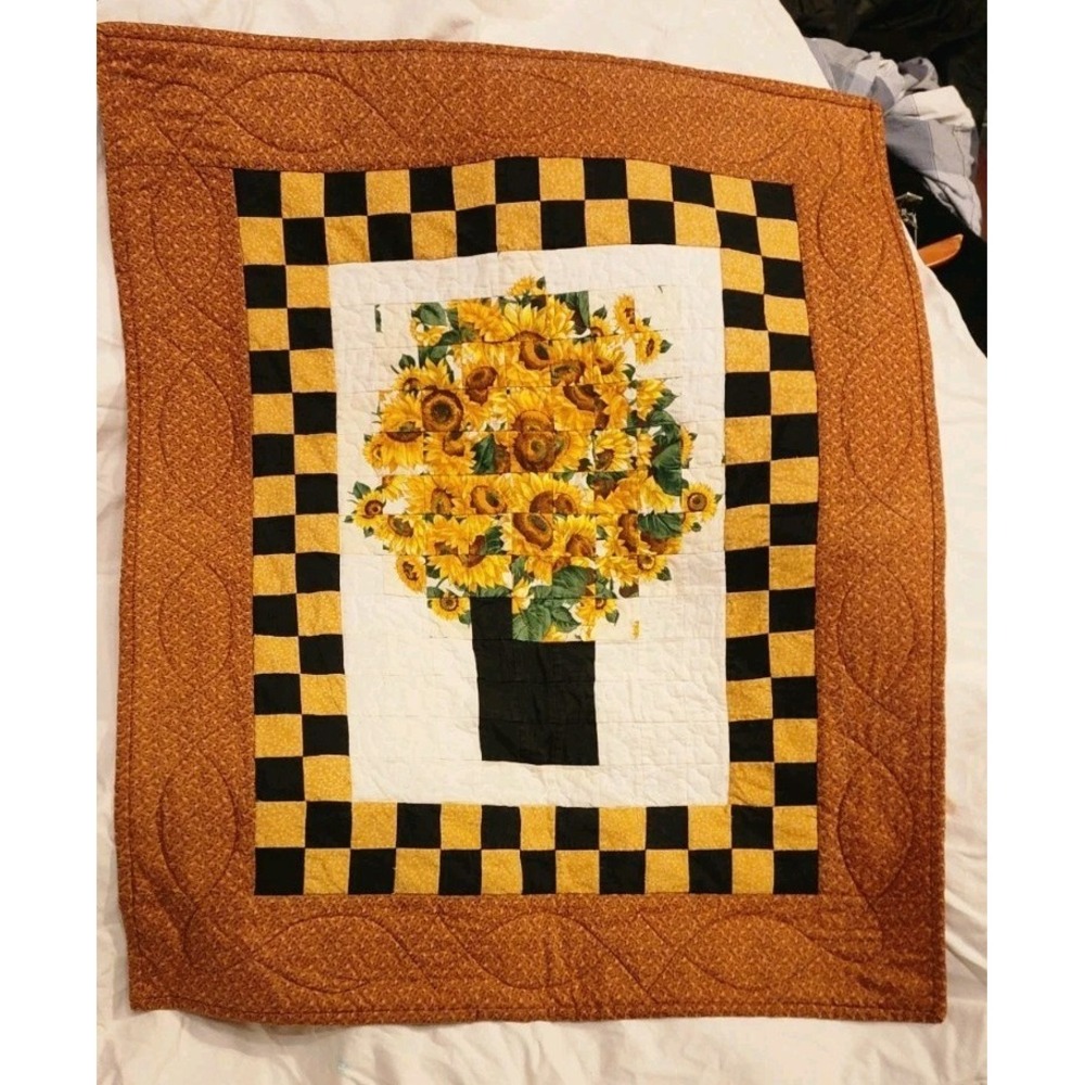 Handmade Quilted Wall Hanging Vase Sunflowers Dina Pappas Rare 27 X 33 Cottageco